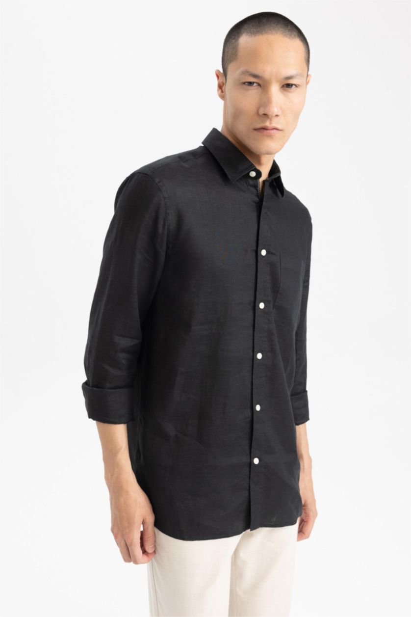 Ерлер қара поло жаға мақта Ұзын жеңді көйлек