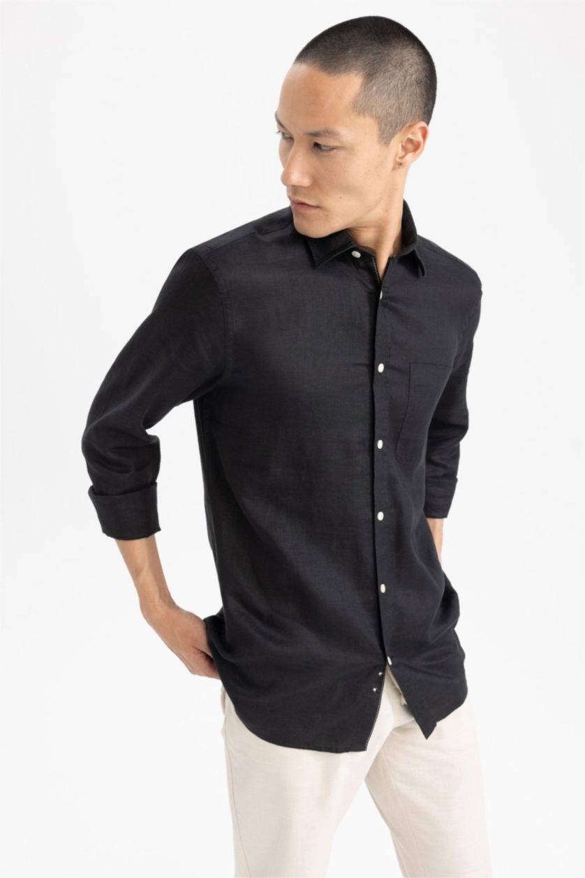 Ерлер қара поло жаға мақта Ұзын жеңді көйлек