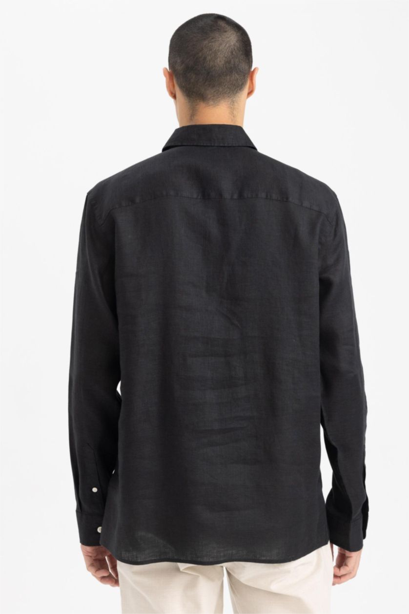 Ерлер қара поло жаға мақта Ұзын жеңді көйлек