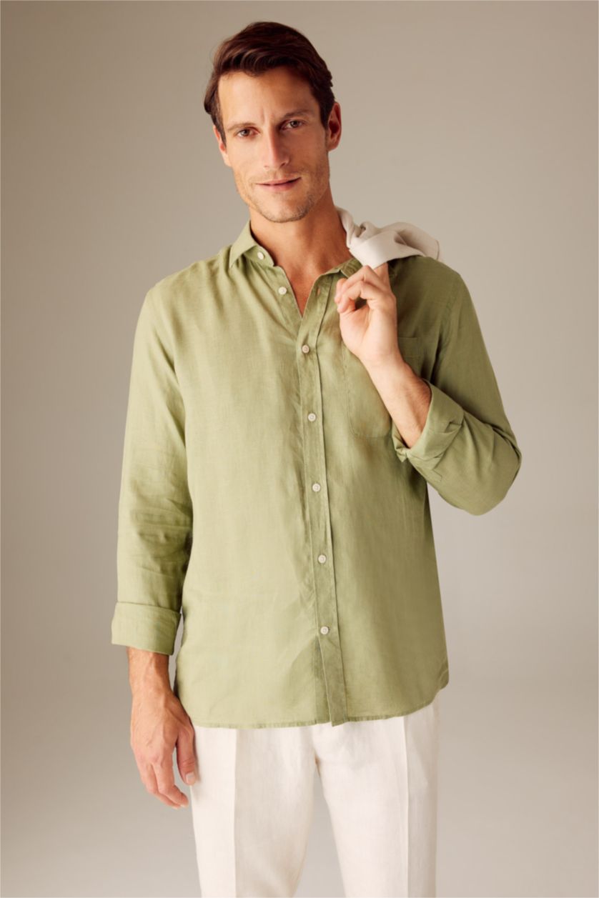 Ерлер Жеңіл хаки поло жаға мақта Ұзын жеңді көйлек