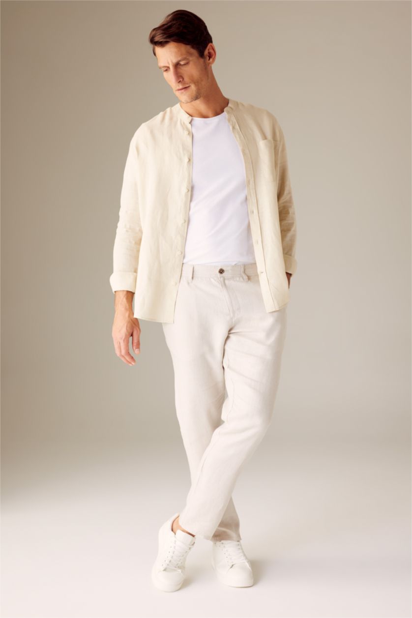 Ерлер Сұр тік жаға мақта Ұзын жеңді көйлек