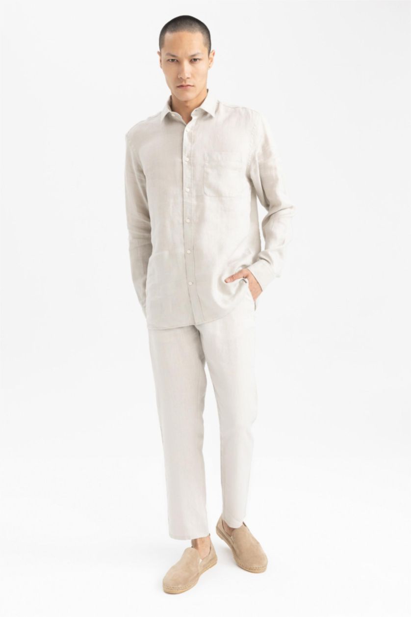 Ерлер Сұр тік жаға мақта Ұзын жеңді көйлек