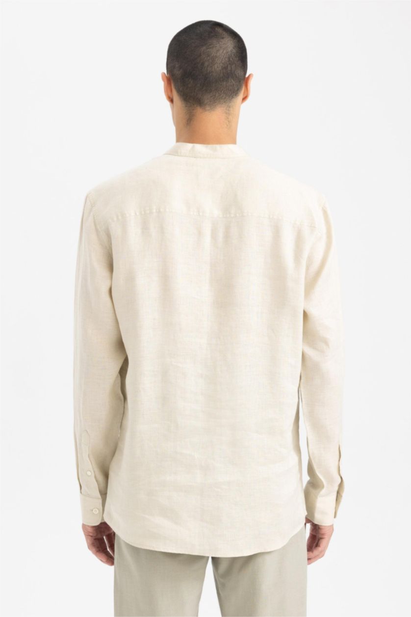 Ерлер Сұр тік жаға мақта Ұзын жеңді көйлек