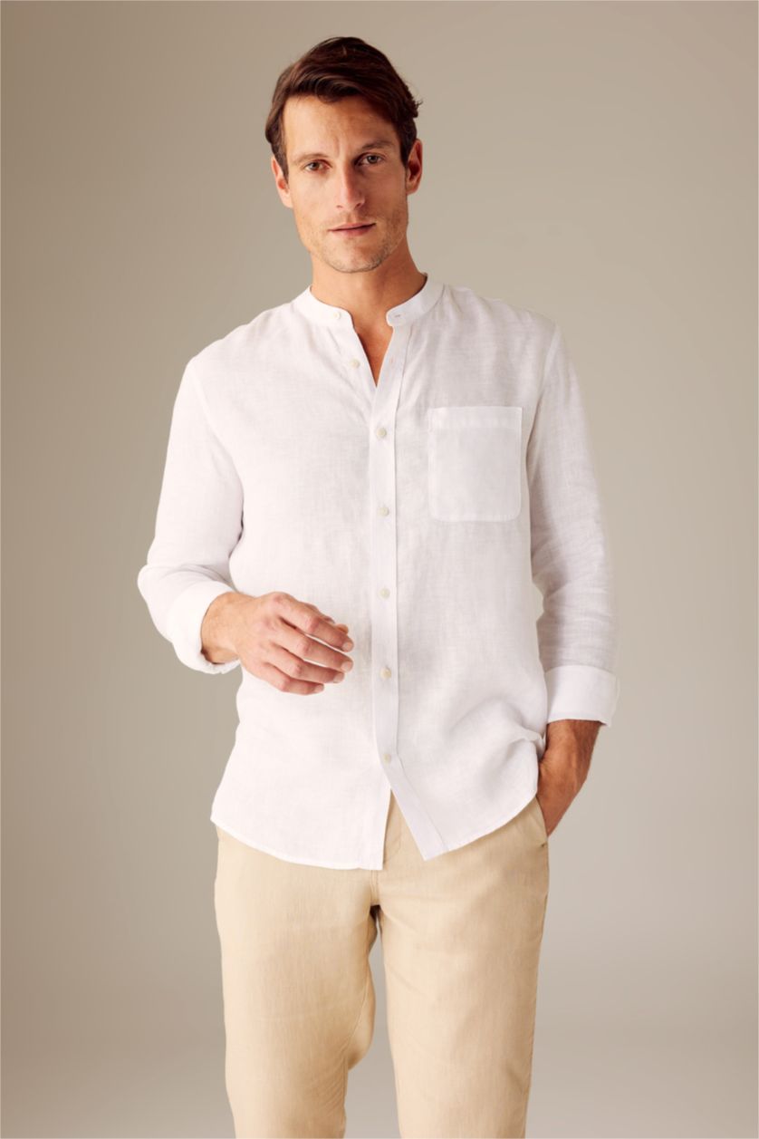 MAN White Modern Fit Dog Collar Cotton Long Sleeve Shirt