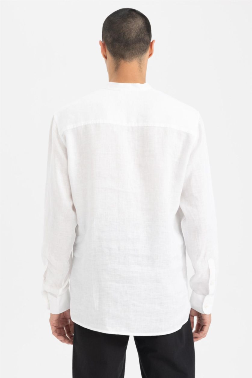 MAN White Modern Fit Dog Collar Cotton Long Sleeve Shirt