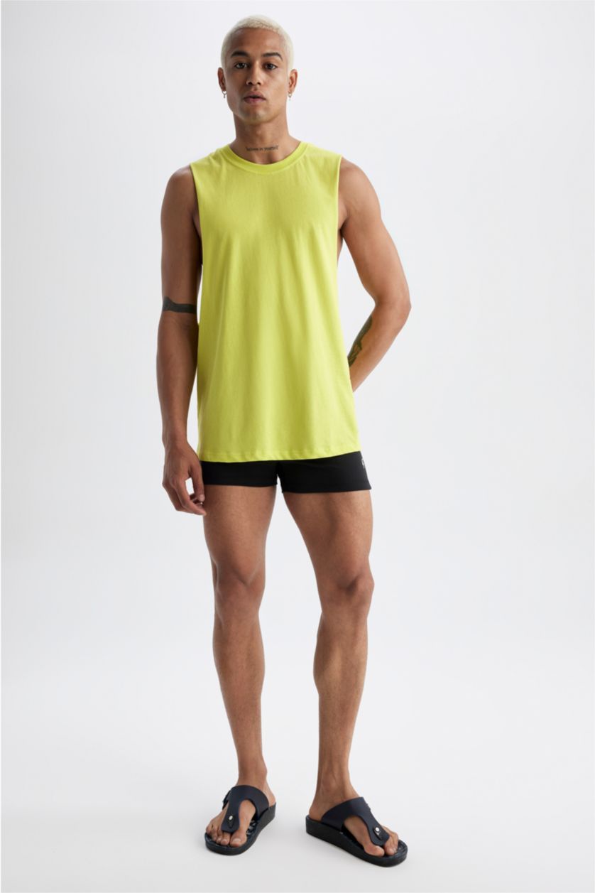 رجال Parlak Açık Yeşiil تيشيرت بدون أكمام قصة فضفاضة مطبوع