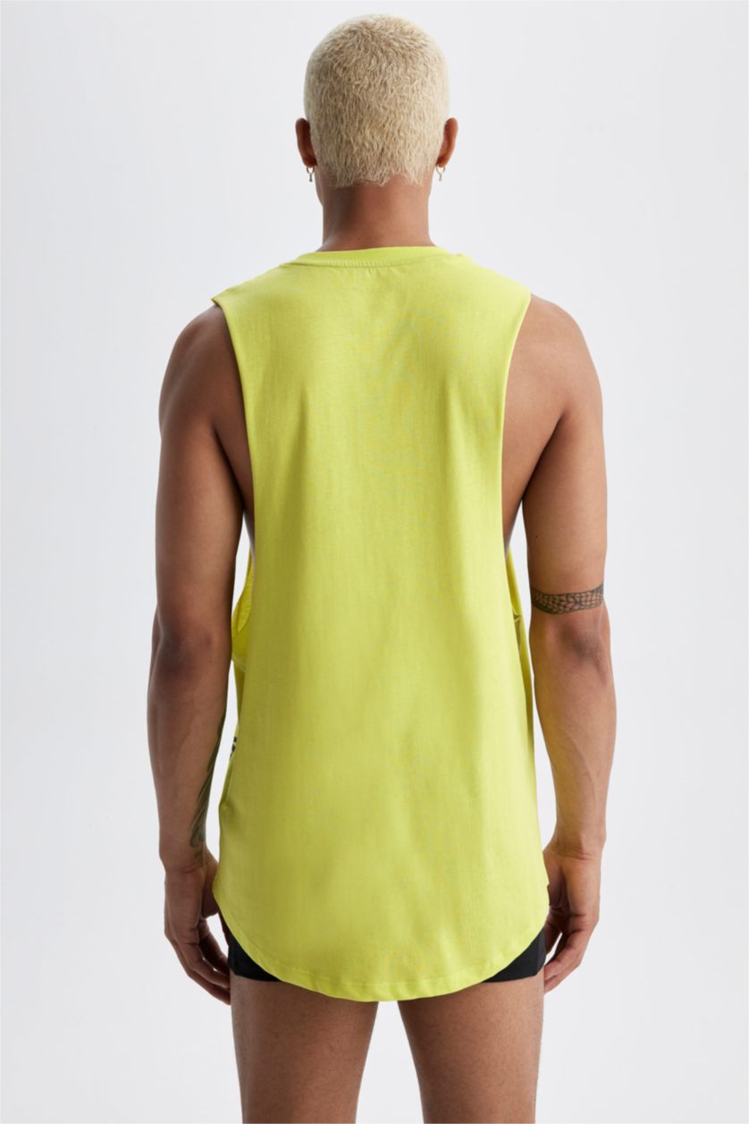 رجال Parlak Açık Yeşiil تيشيرت بدون أكمام قصة فضفاضة مطبوع