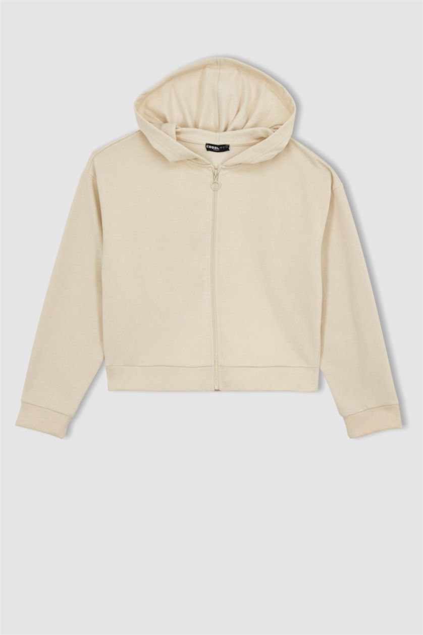 حريمي بيج فاتح سويت شيرت بيزك خفيف قصة عادية بكابيشون