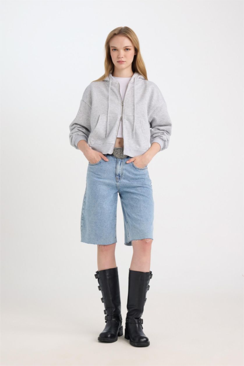 WOMAN Grey Melange Standard Fit Basic Zip-Up Hoodie