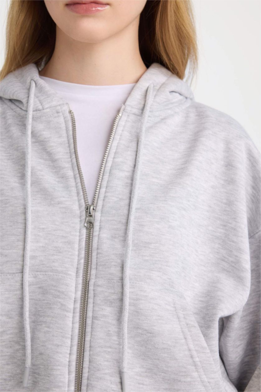 WOMAN Grey Melange Standard Fit Basic Zip-Up Hoodie