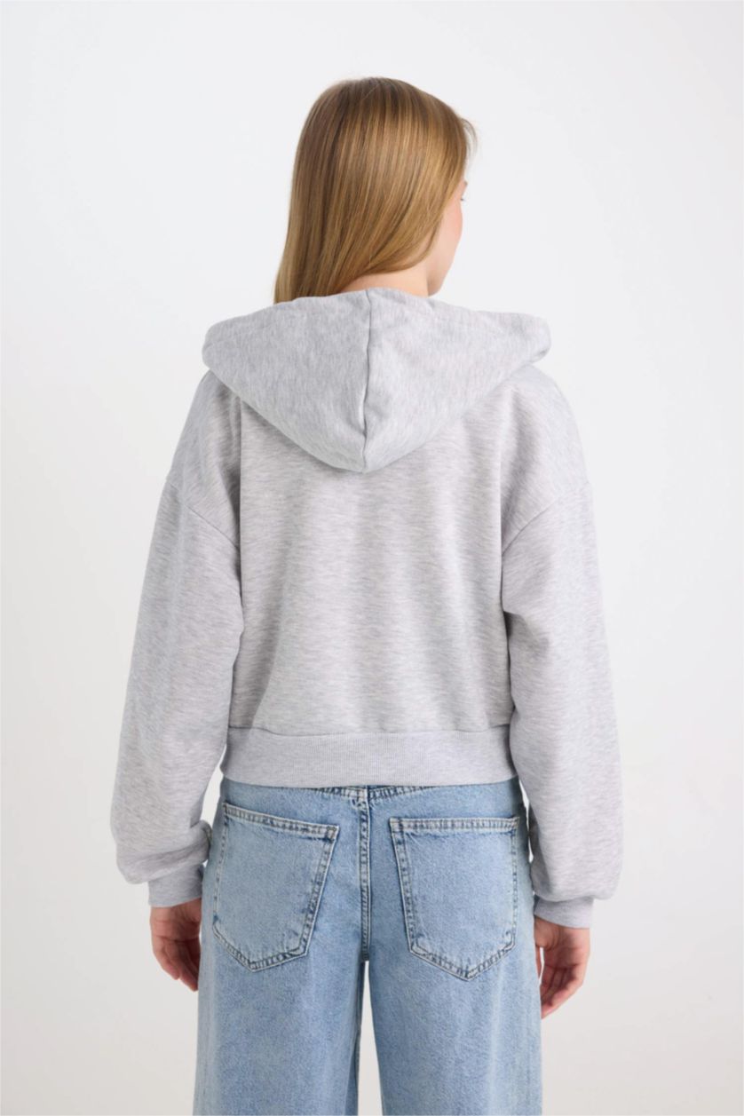 WOMAN Grey Melange Standard Fit Basic Zip-Up Hoodie