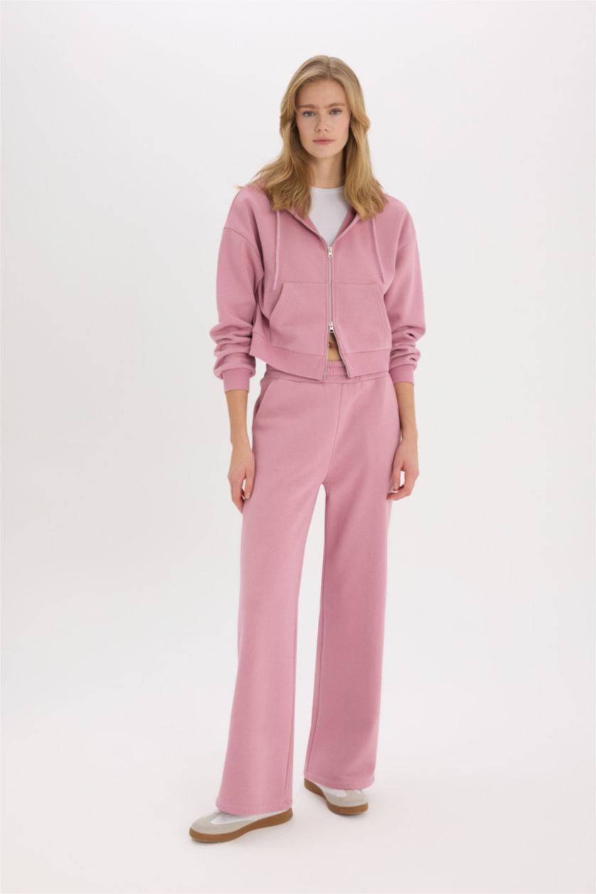 WOMAN Rose Standard Fit Hooded Basic Zippered Sweatshirt