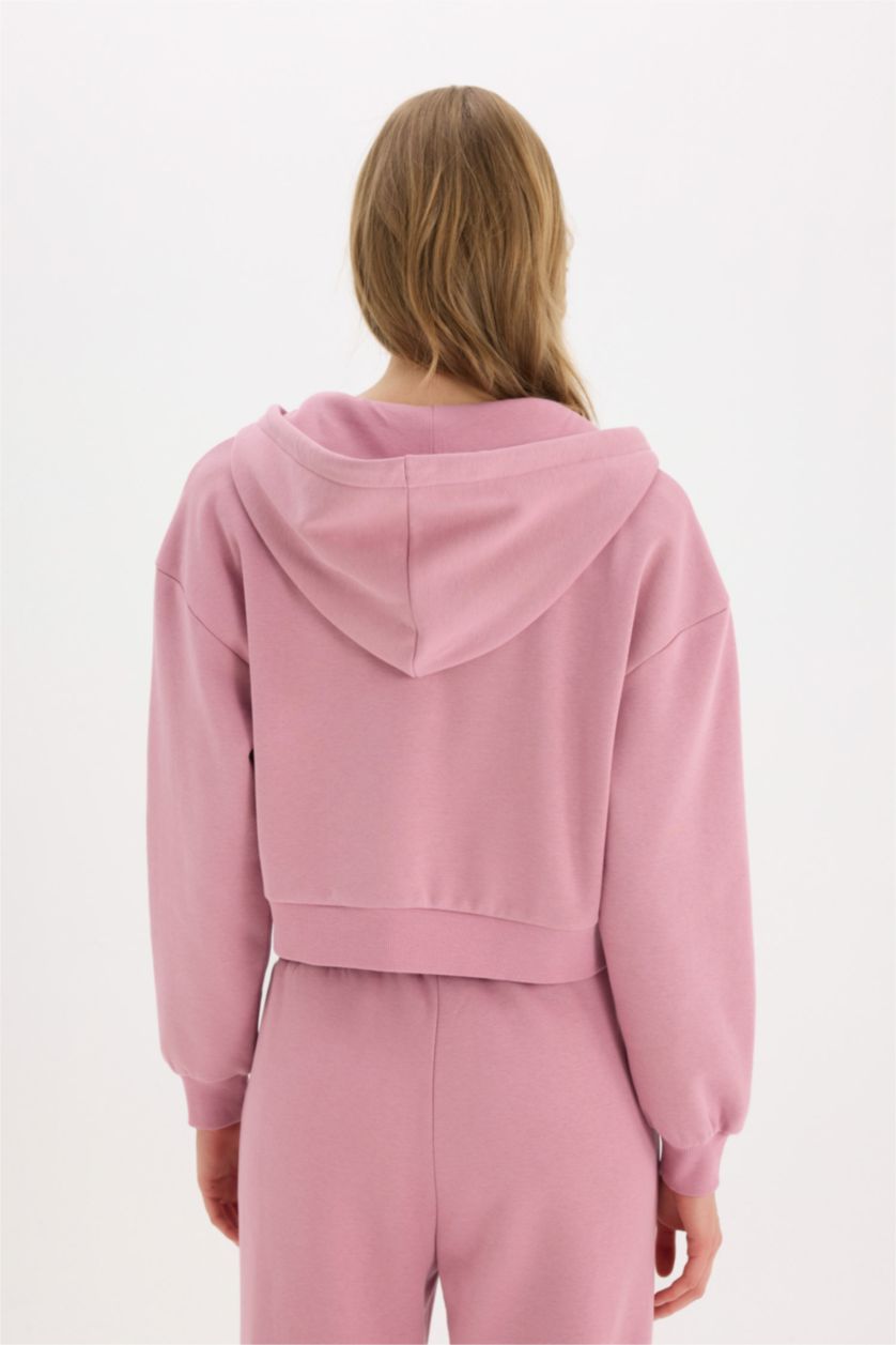 WOMAN Rose Standard Fit Hooded Basic Zippered Sweatshirt