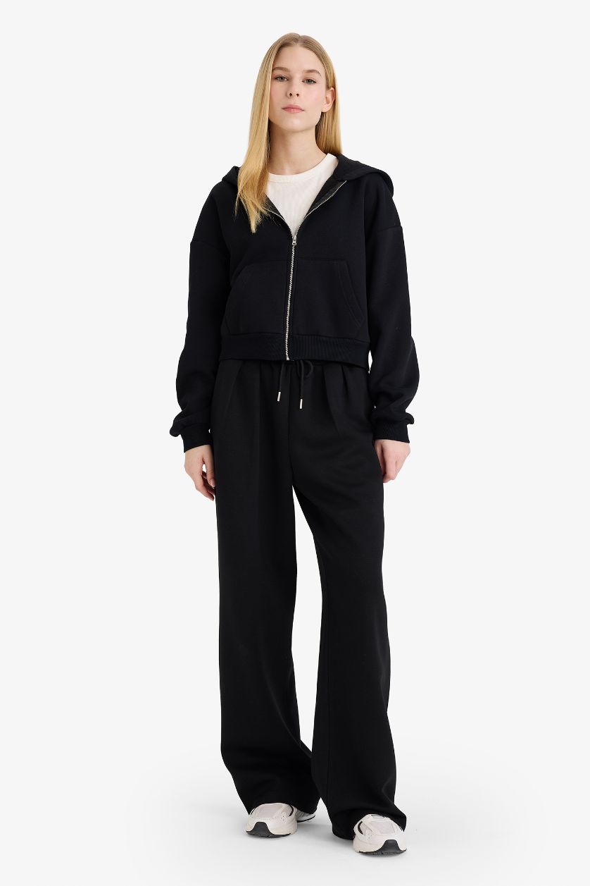 نساء أسود سويت شيرت قصة عادية بغطاء للرأس