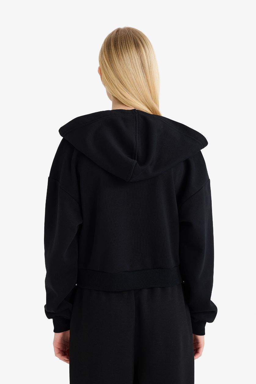 نساء أسود سويت شيرت قصة عادية بغطاء للرأس