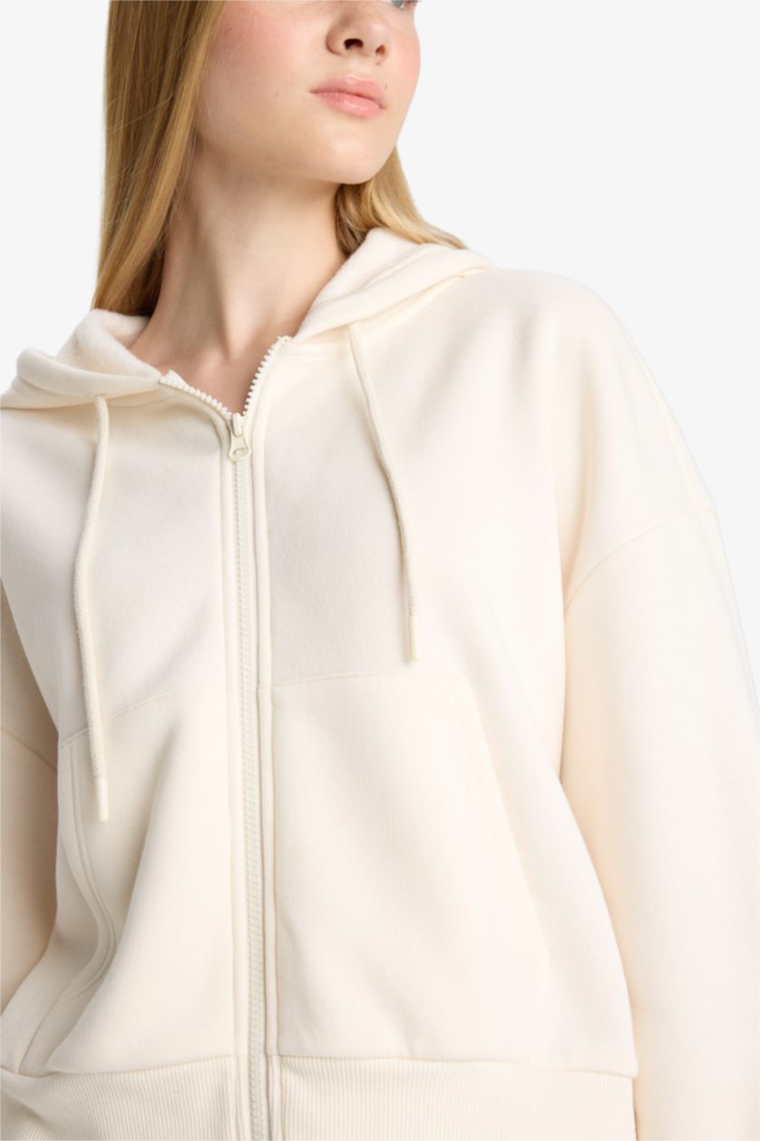 نساء اوف وايت Cropped Fit Zip-Up Thick Fabric Hoodie