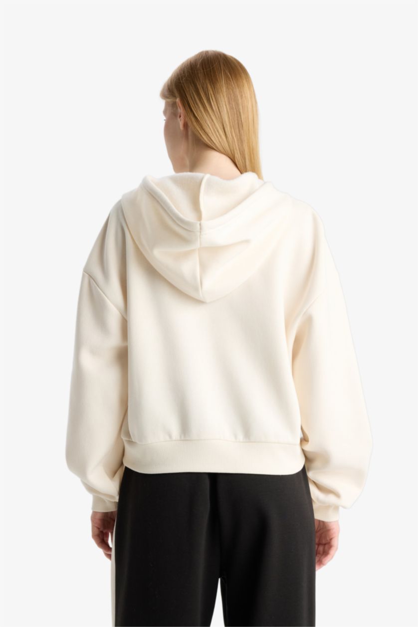 نساء اوف وايت Cropped Fit Zip-Up Thick Fabric Hoodie