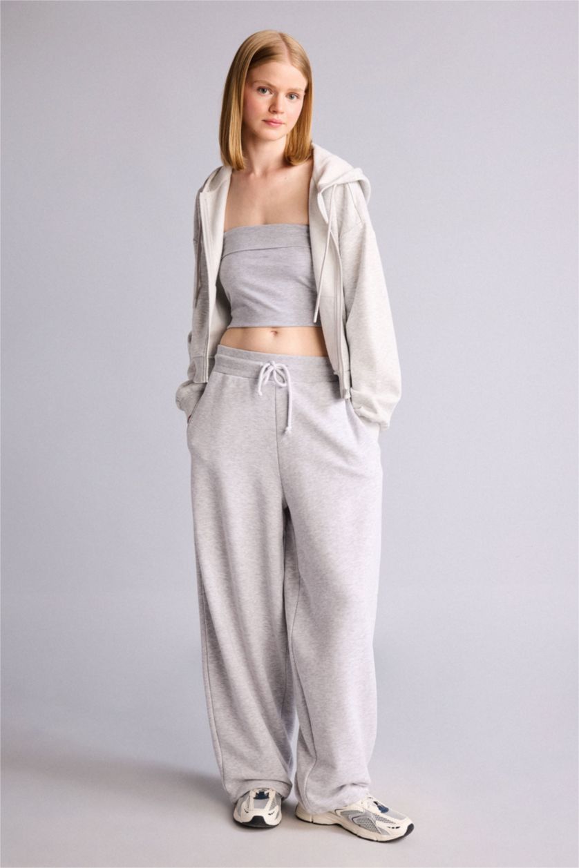 Women Grey Melange Crop Thick Sweatshirt Fabric Cardigan