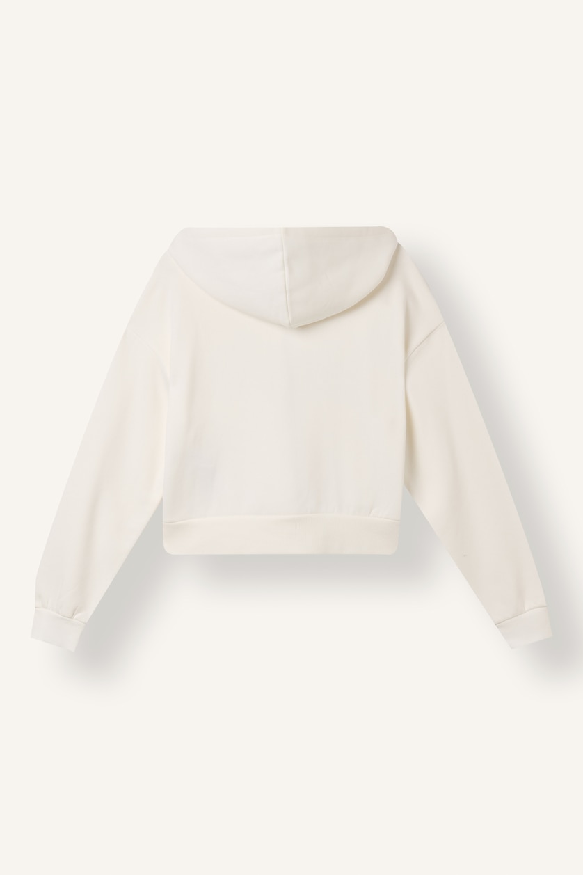 Kadın Kırık Beyaz Cropped Fit Fermuarlı Sweatshirt