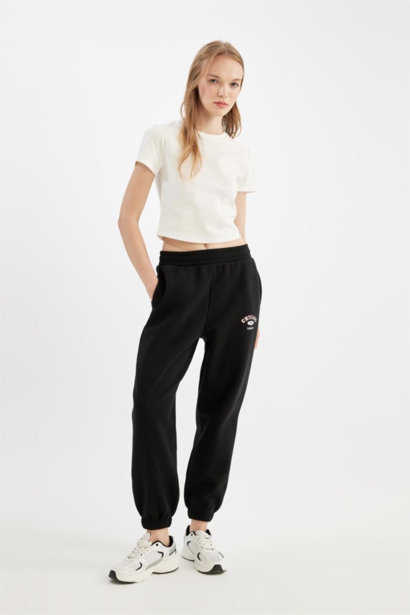 Kadın Siyah Beli Paçası Lastikli Basic Düz Cepli Jogger Eşofman Altı