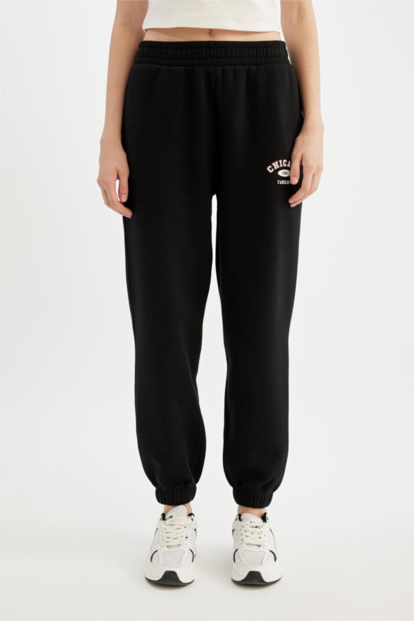 Kadın Siyah Beli Paçası Lastikli Basic Düz Cepli Jogger Eşofman Altı