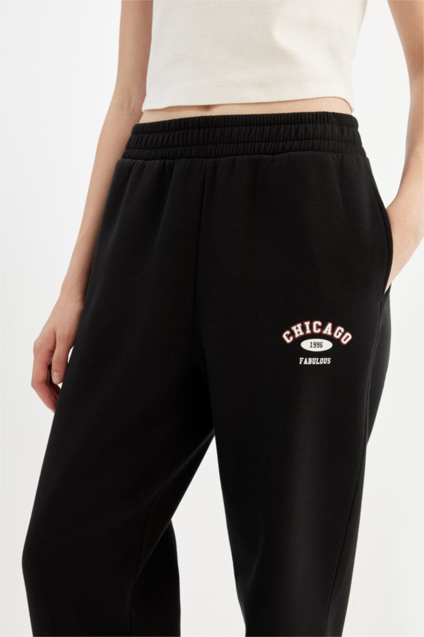 Kadın Siyah Beli Paçası Lastikli Basic Düz Cepli Jogger Eşofman Altı