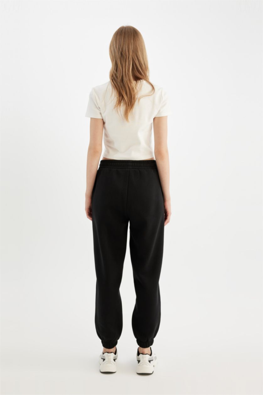 Kadın Siyah Beli Paçası Lastikli Basic Düz Cepli Jogger Eşofman Altı