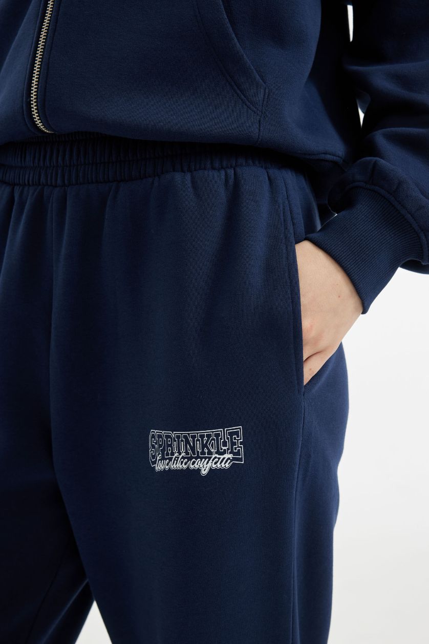 Kadın Lacivert Beli Paçası Lastikli Basic Düz Cepli Jogger Eşofman Altı