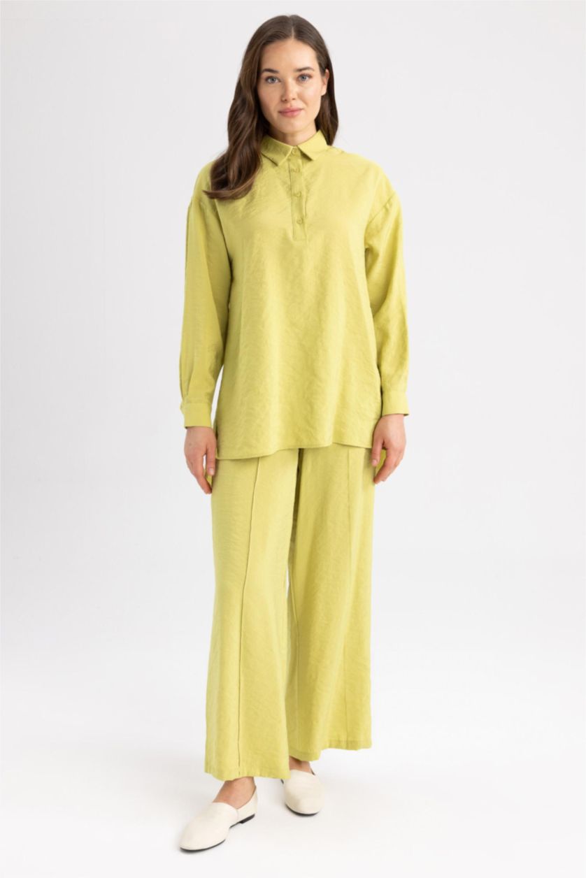 WOMAN Green Oversize Fit Tencel Long Sleeve Tunic