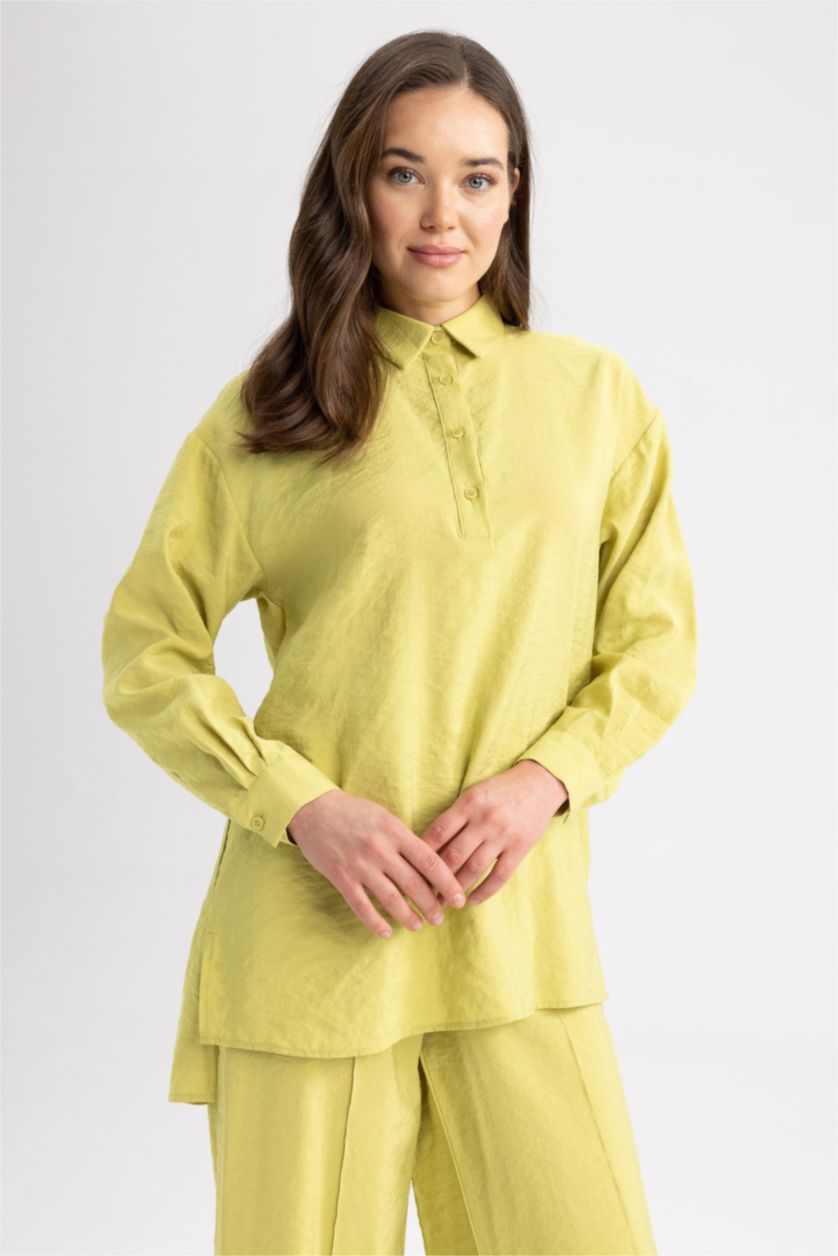WOMAN Green Oversize Fit Tencel Long Sleeve Tunic