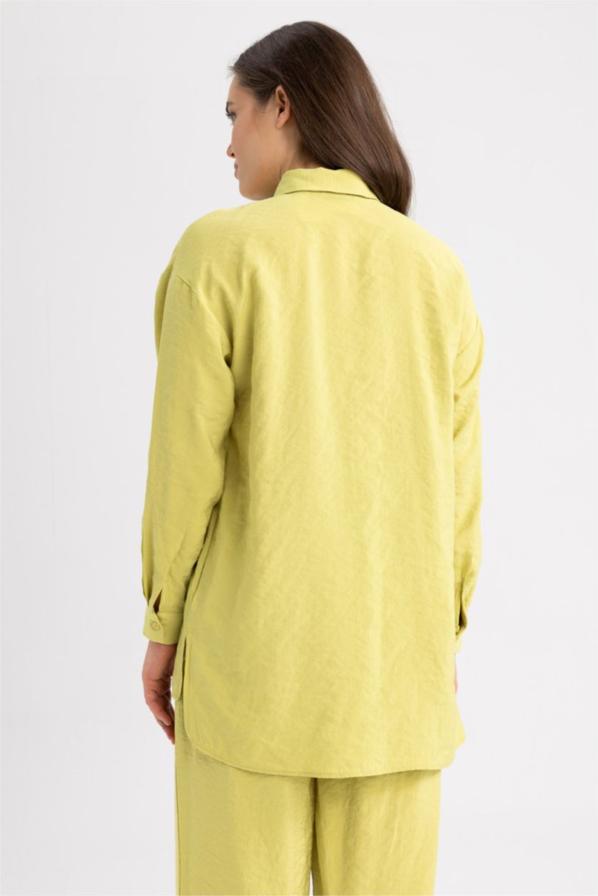 WOMAN Green Oversize Fit Tencel Long Sleeve Tunic