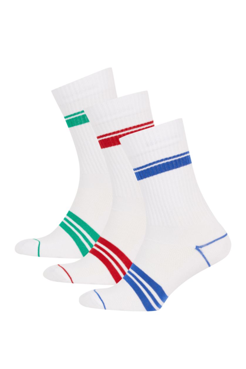 Man White Men's DeFactoFit 3-Piece Cotton Long Socks