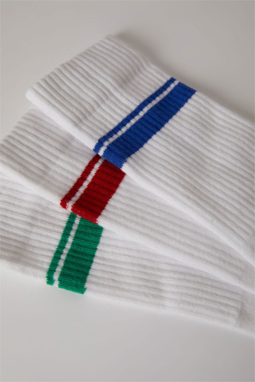 Man White Men's DeFactoFit 3-Piece Cotton Long Socks