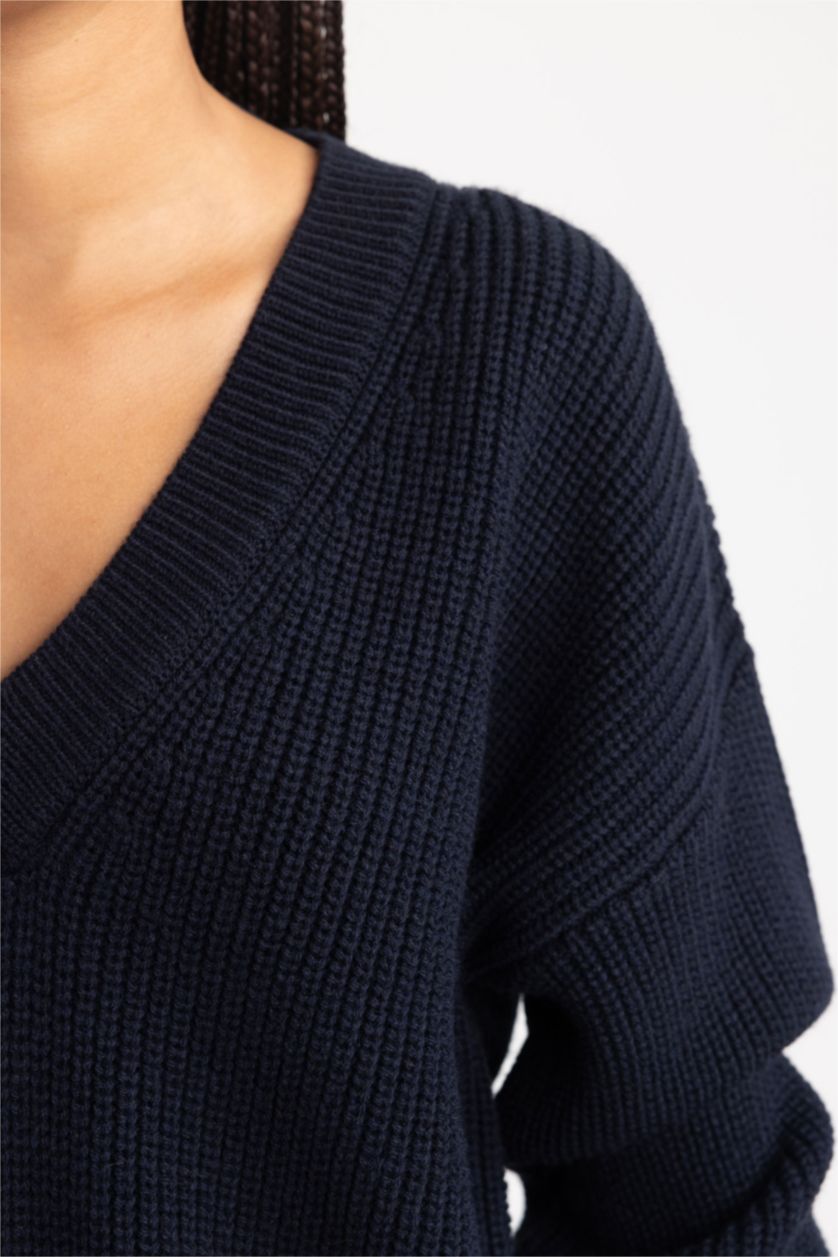 WOMAN NAVY Oversize Fit V-Neck Knitwear Pullover