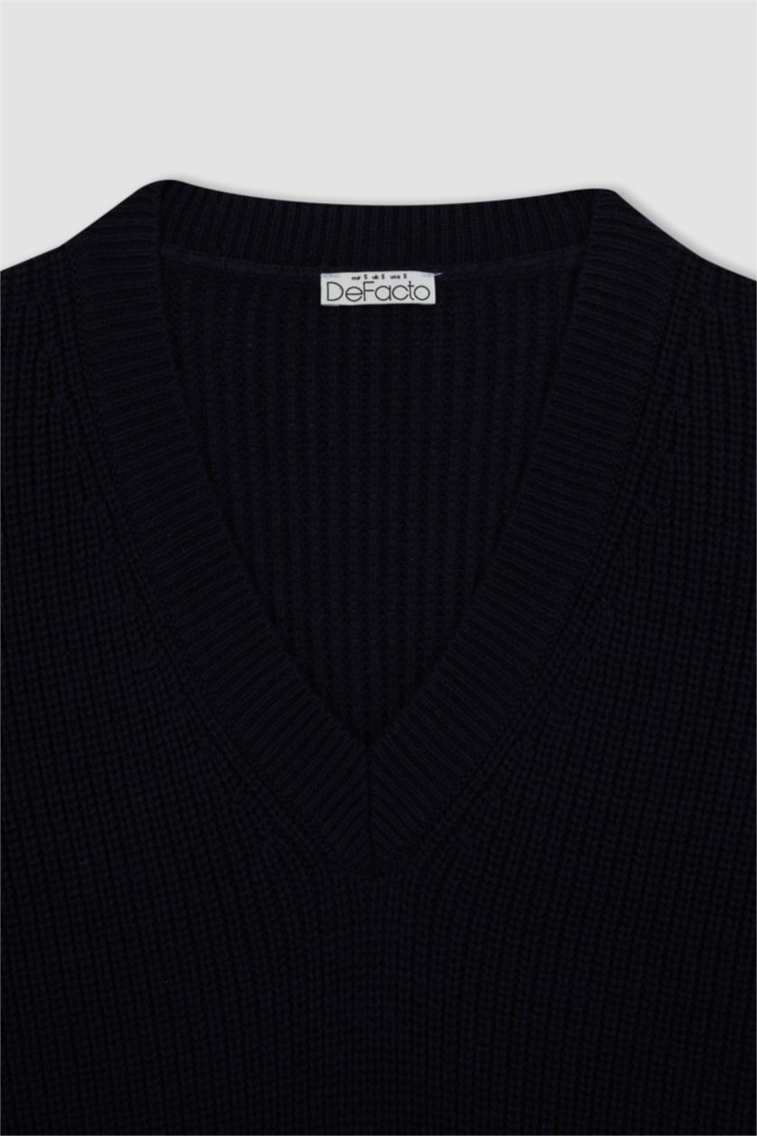 WOMAN NAVY Oversize Fit V-Neck Knitwear Pullover