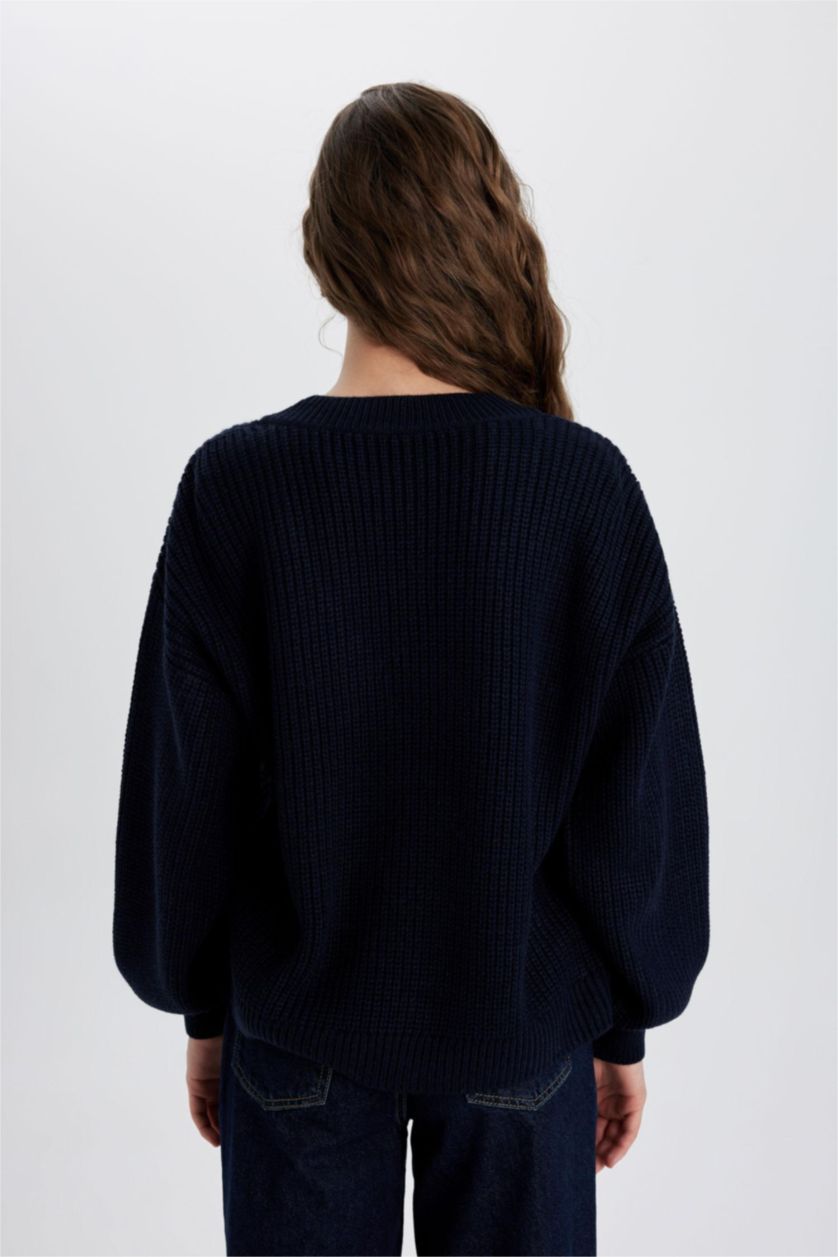 WOMAN NAVY Oversize Fit V-neck Knit Pullover