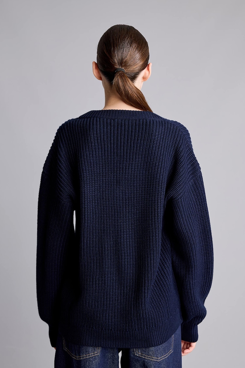 WOMAN NAVY Oversize V-Neck Pullover