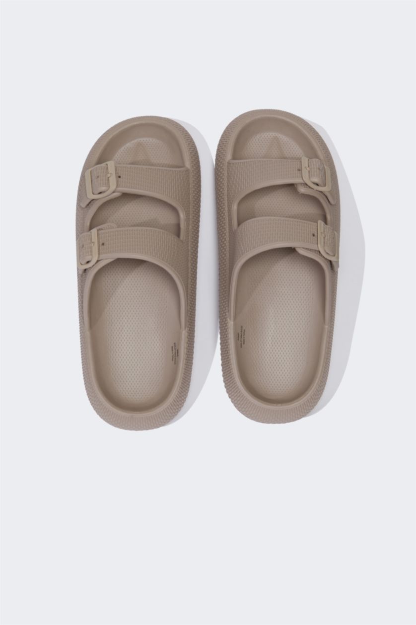 Erkek Bej Erkek Kalın Taban Çift Bantlı Eva Terlik