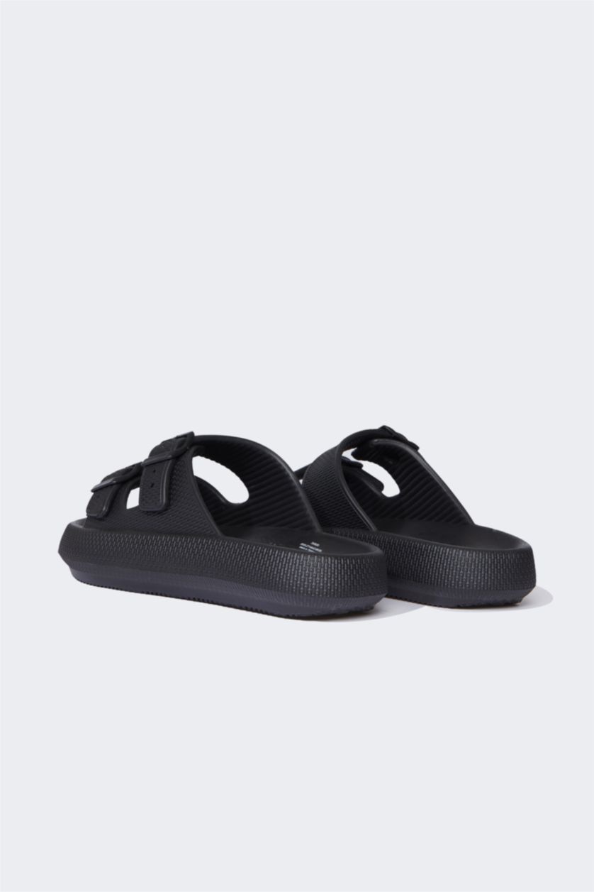 Man Black Man Thick Sole Double Band Eva Slippers