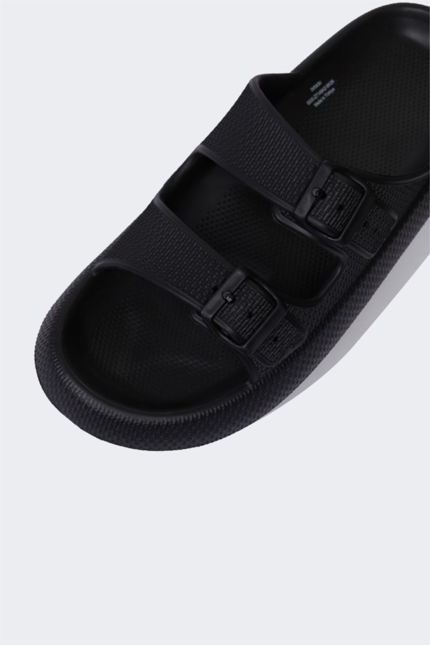 Man Black Man Thick Sole Double Band Eva Slippers