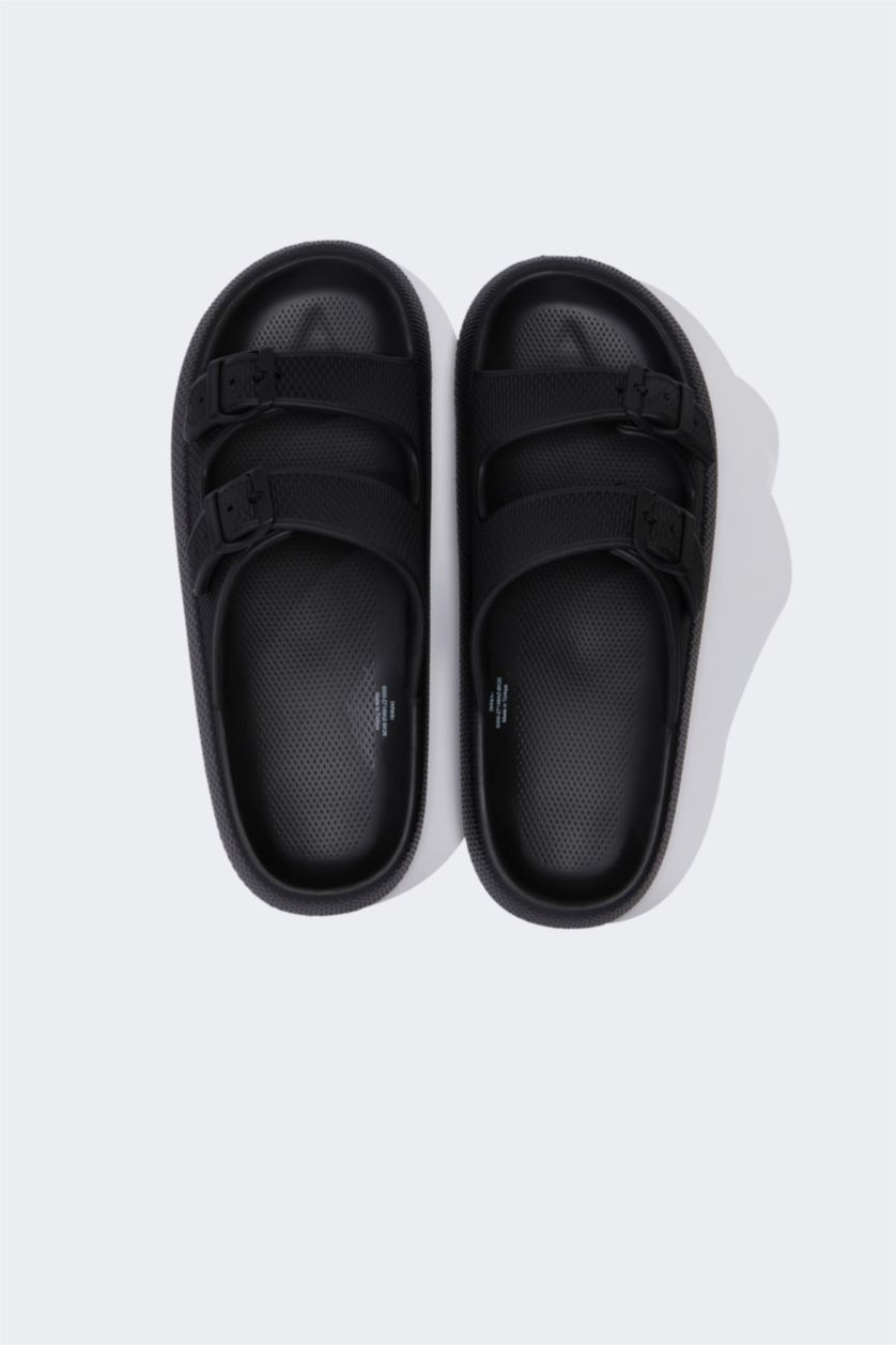 Man Black Man Thick Sole Double Band Eva Slippers