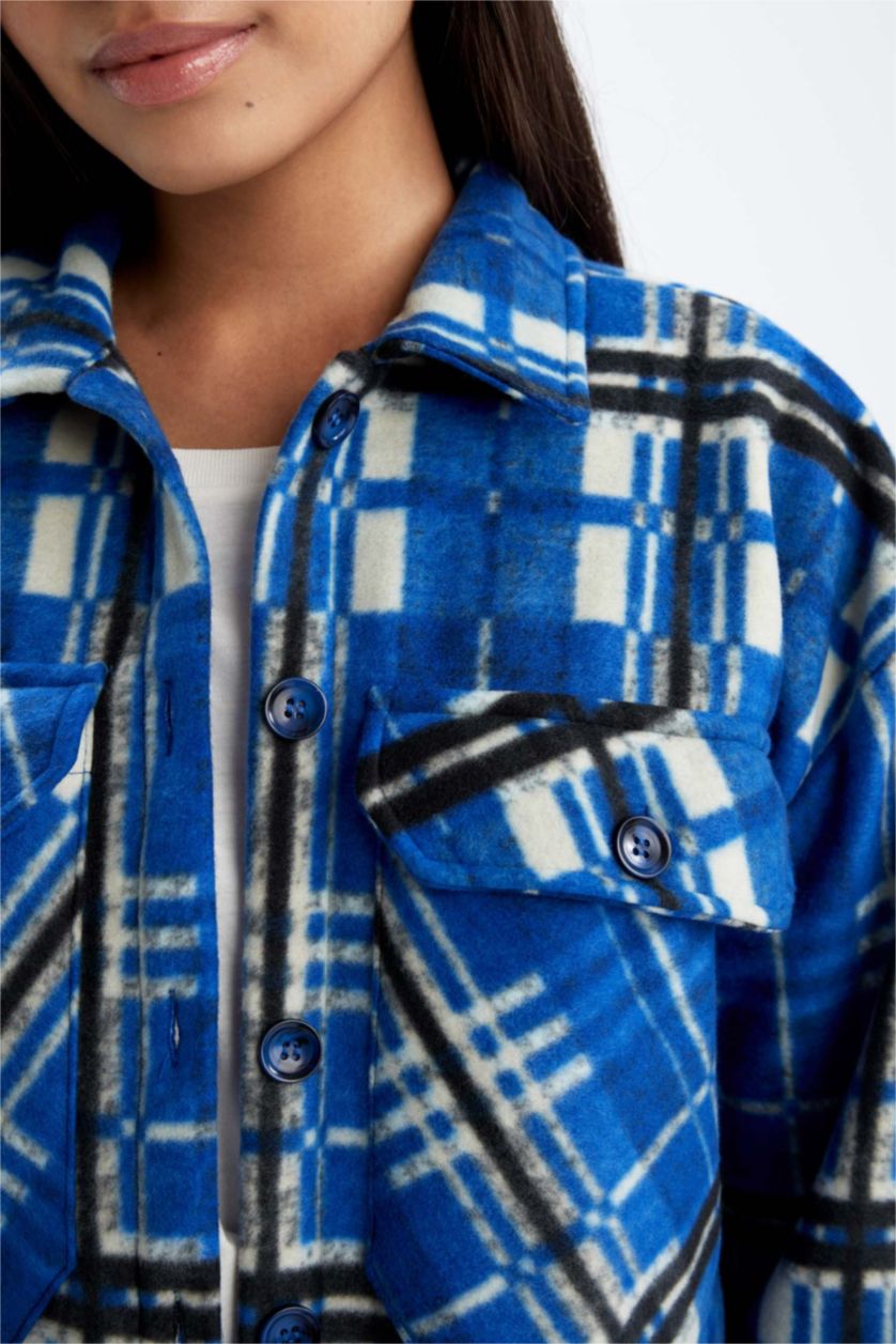 FEMME Bleu Tunique À Manches Longues Flanelle Coupe Régulière Carreaux