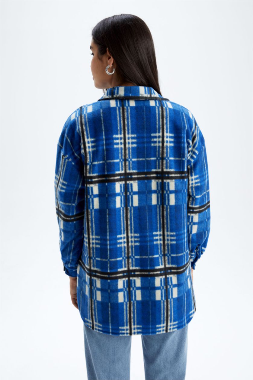 FEMME Bleu Tunique À Manches Longues Flanelle Coupe Régulière Carreaux