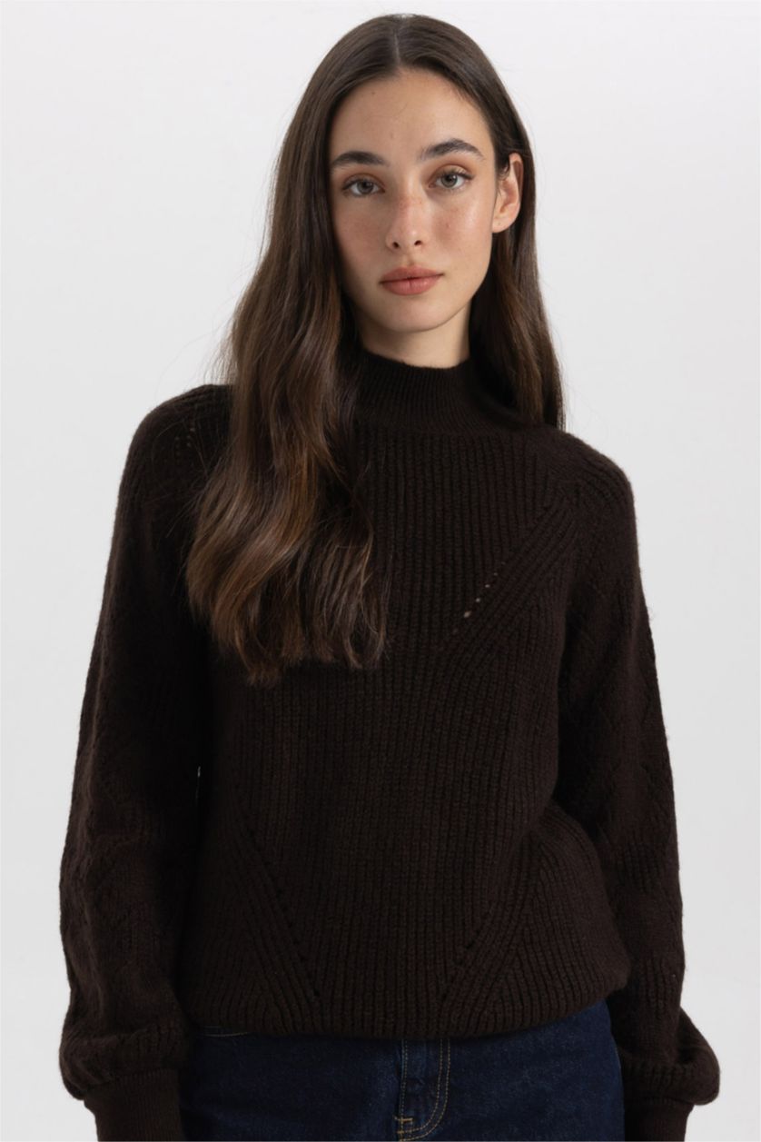 Женская Коричневый Туника свободного кроя с воротником