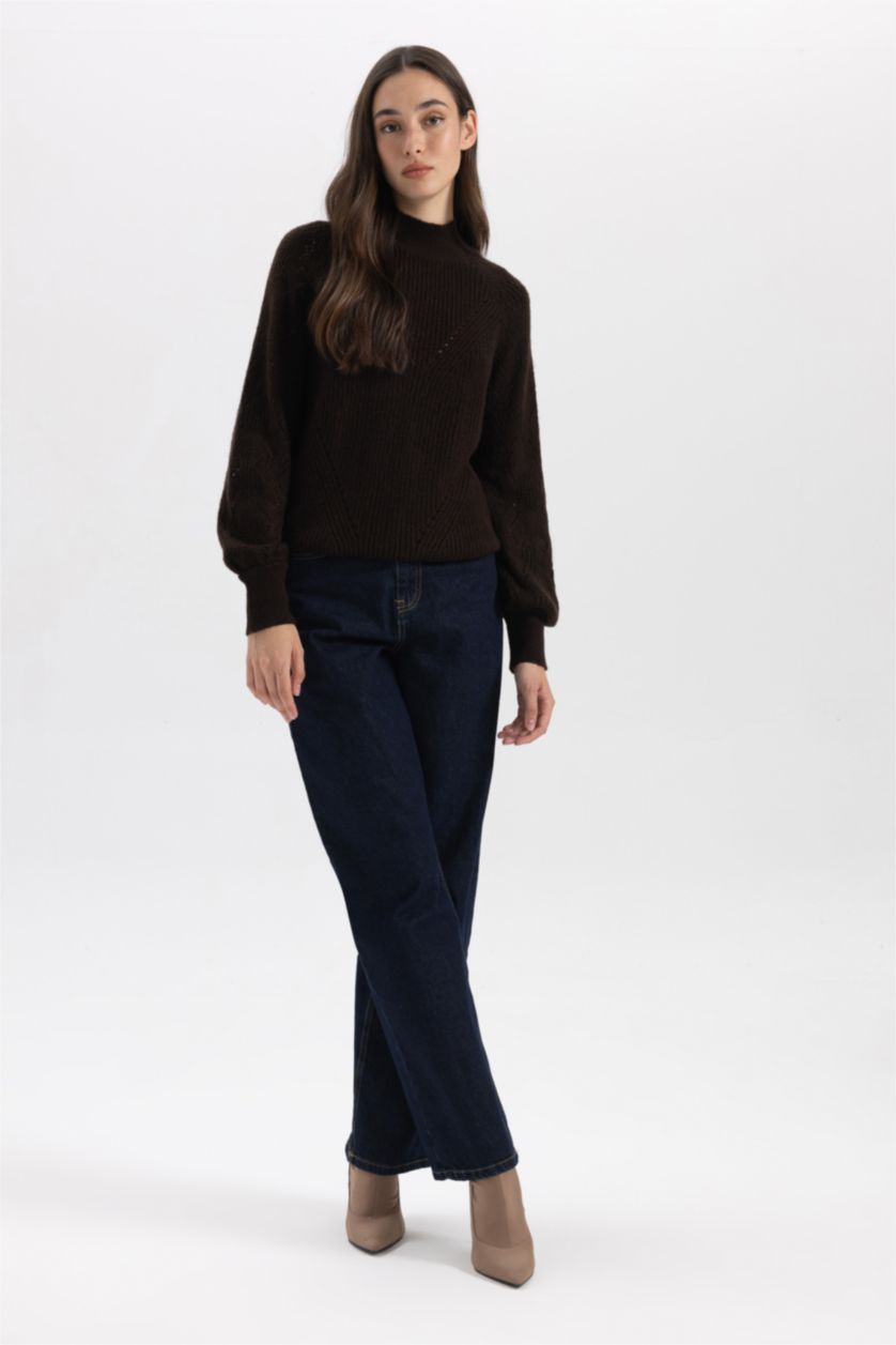 Женская Коричневый Туника свободного кроя с воротником