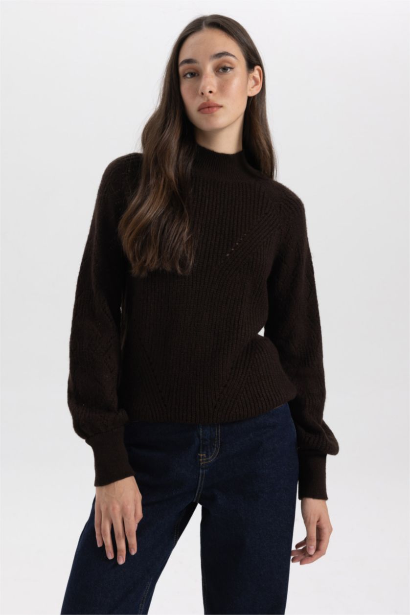 Женская Коричневый Туника свободного кроя с воротником