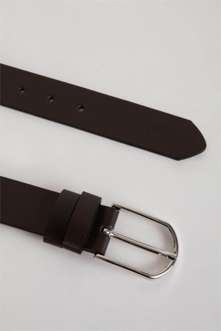 Erkek Karma Erkek Oval Toka Suni Deri 2'li Klasik Kemer