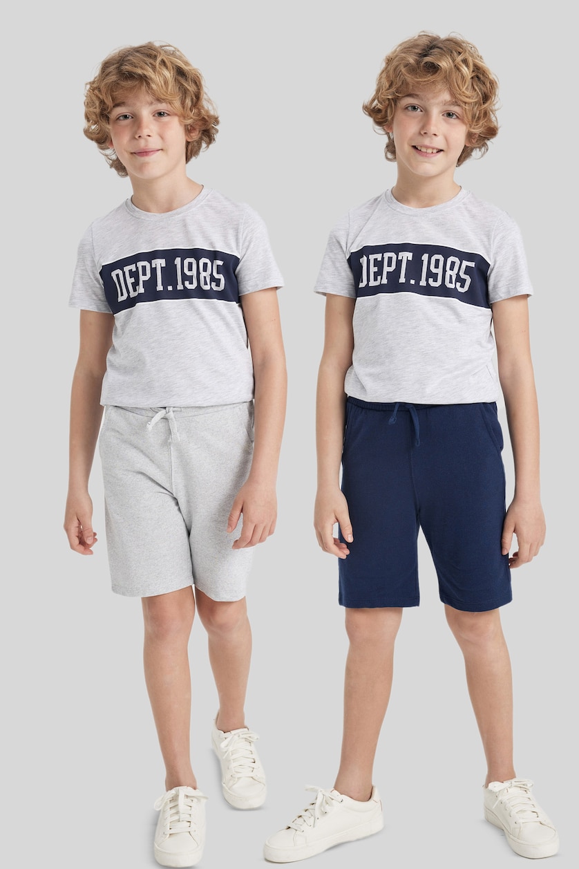Erkek Çocuk - Genç Erkek Açık Gri Melange Erkek Çocuk Regular Fit 2'li Şort