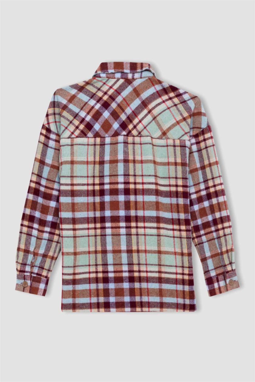 WOMAN Beige Oversize Fit Flannel Long Sleeve Shirt