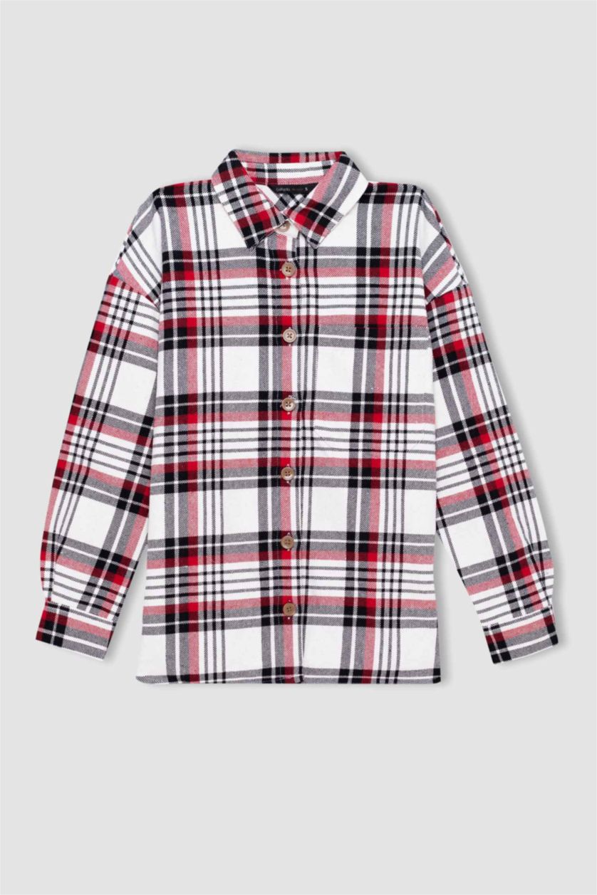 WOMAN Light Vison Oversize Fit Shirt Collar Flannel Long Sleeve Shirt